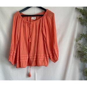 Ralph Lauren Blouse S/P Orange Peasant Boho Balloon Sleeve